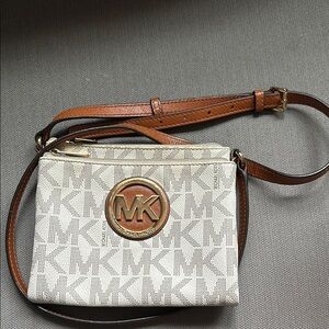 Michael Kors Cream and Brown Crossbody Bag